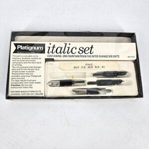 Vint Platignum Italic Fountain Pen Set Black 4 Interchange Nibs Only Calligraphy